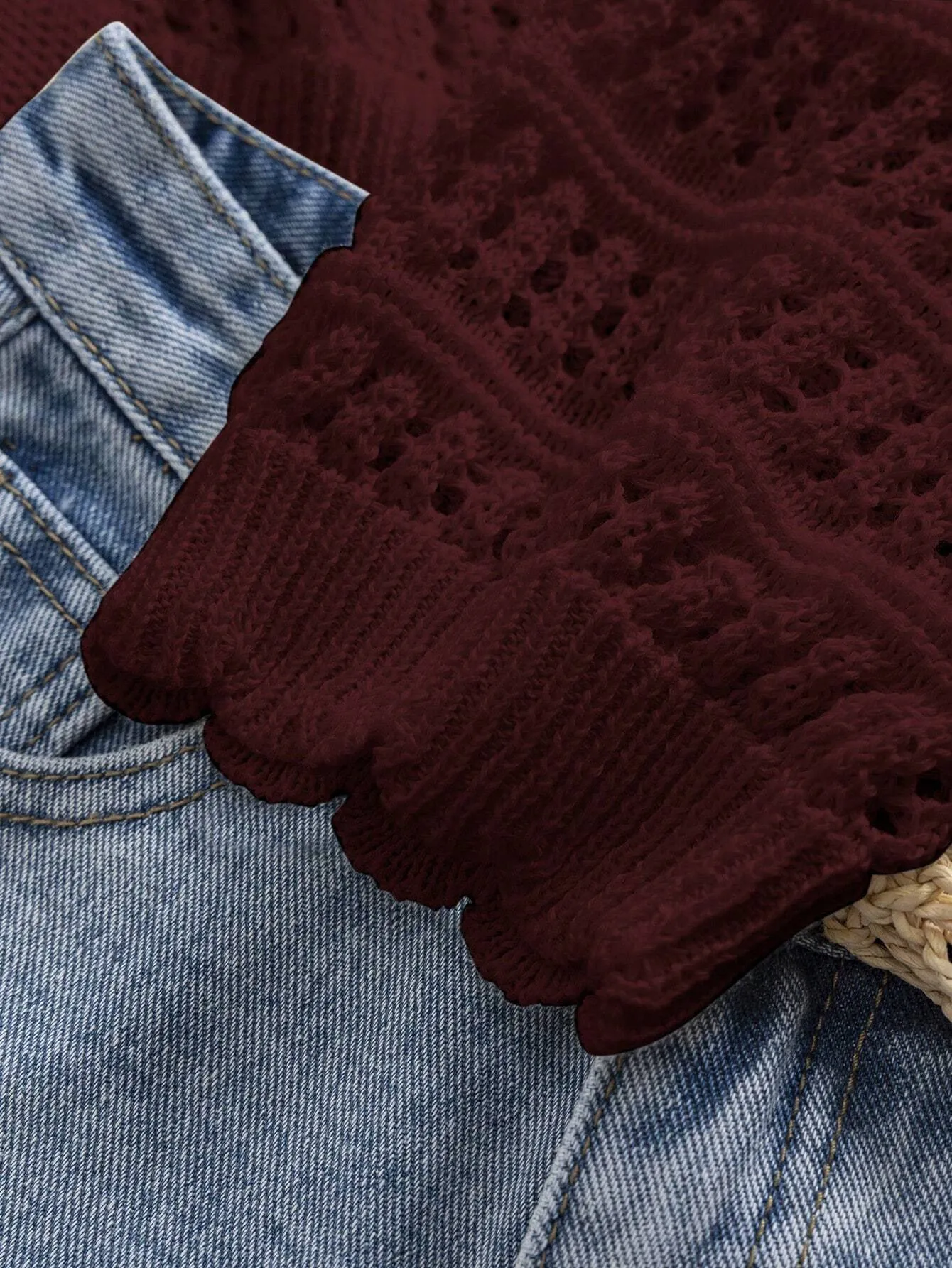 SHEIN VCAY 1pc Women Casual Solid Color Hollow Out Knit Cardigan
