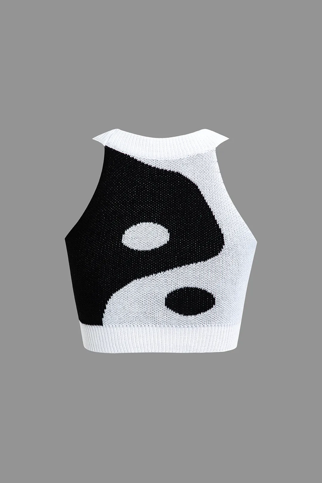 Tai Chi Print Contrast Crop Knit Top And Mini Skirt Set
