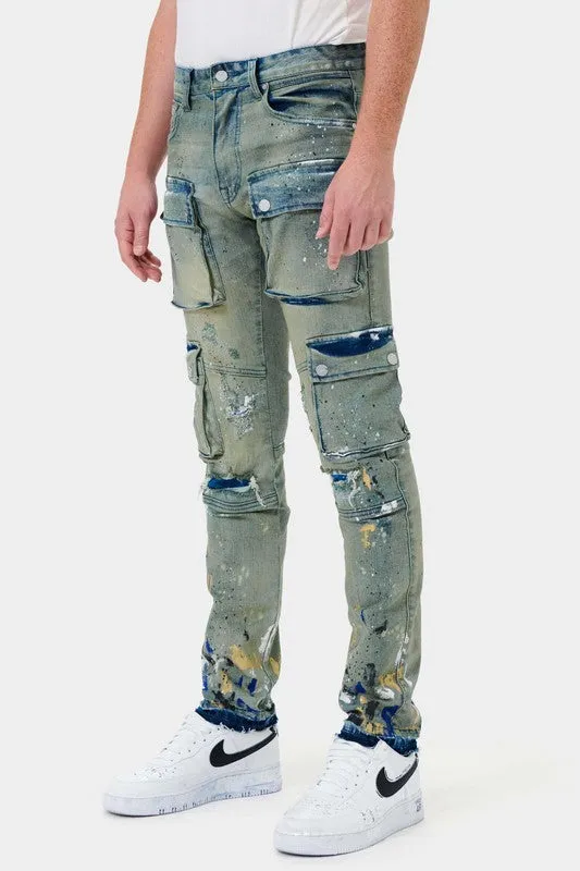 TEEK - Mens Multi Cargo Slim Straight Jeans