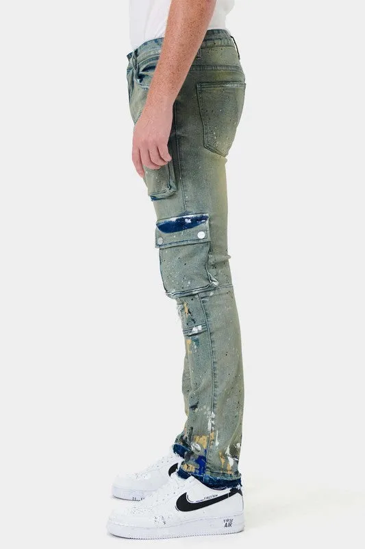 TEEK - Mens Multi Cargo Slim Straight Jeans