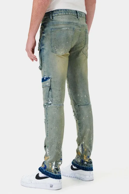 TEEK - Mens Multi Cargo Slim Straight Jeans