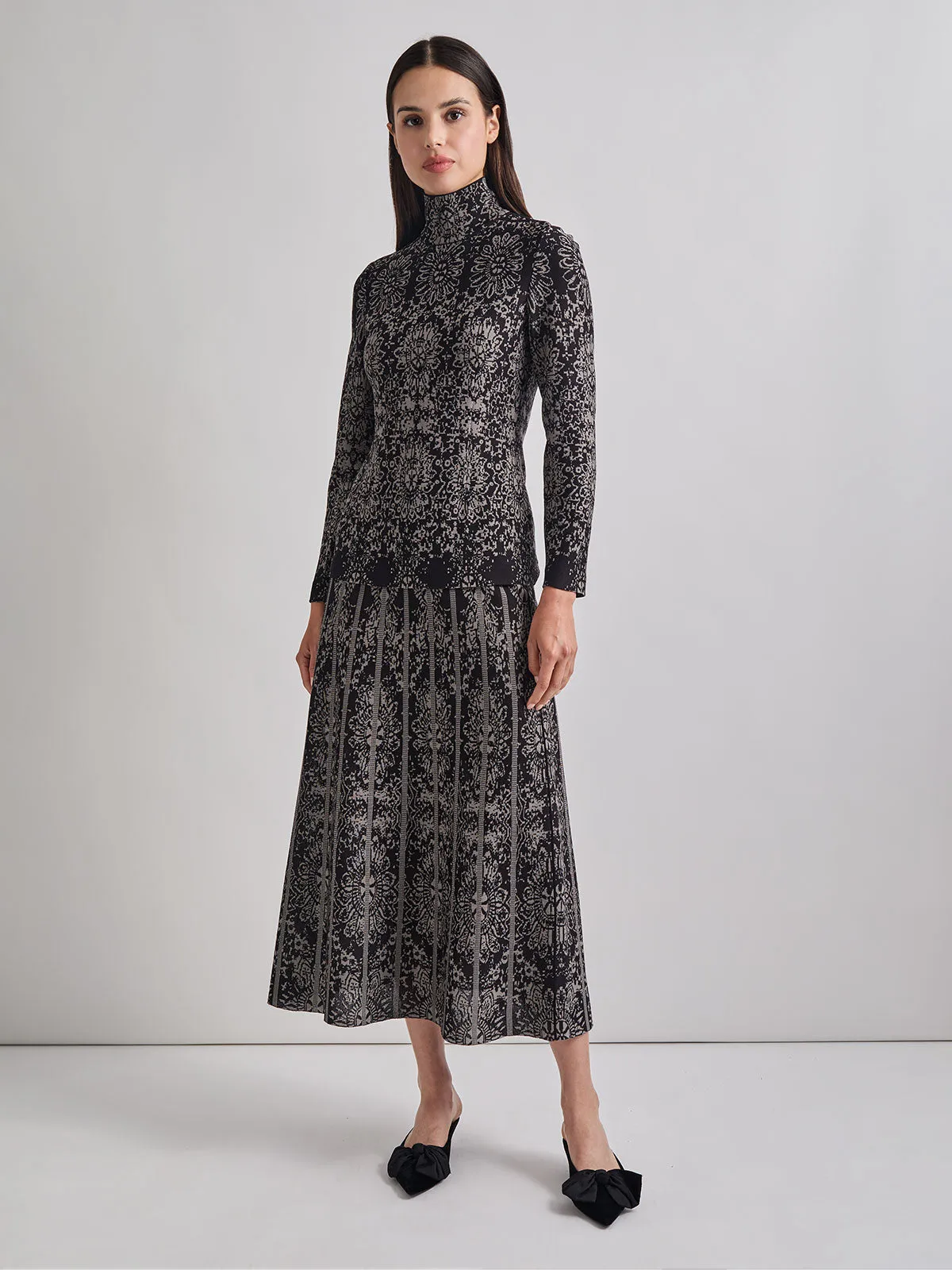 Two-Tone Damask Jacquard Knit Tunic
