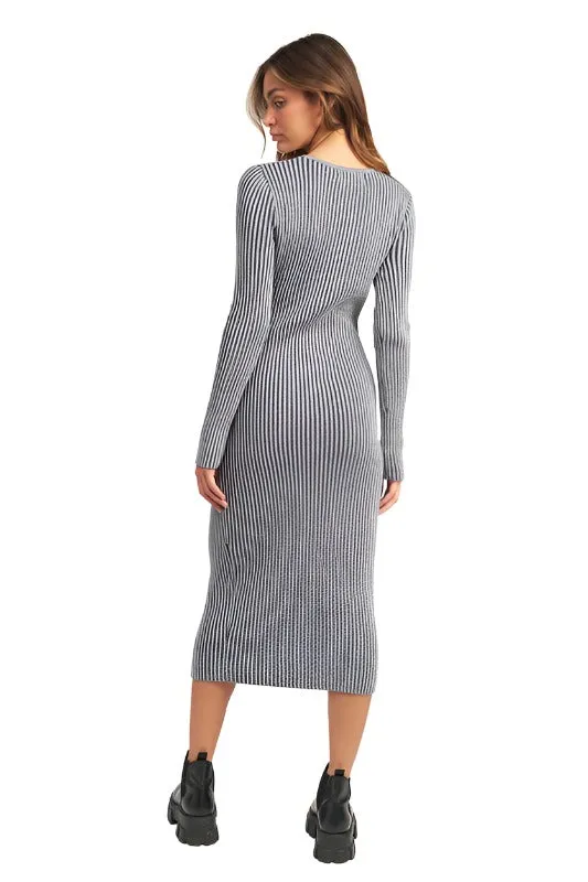 V NECK MIDI DRESS WITH TWO WAY ZIPPER