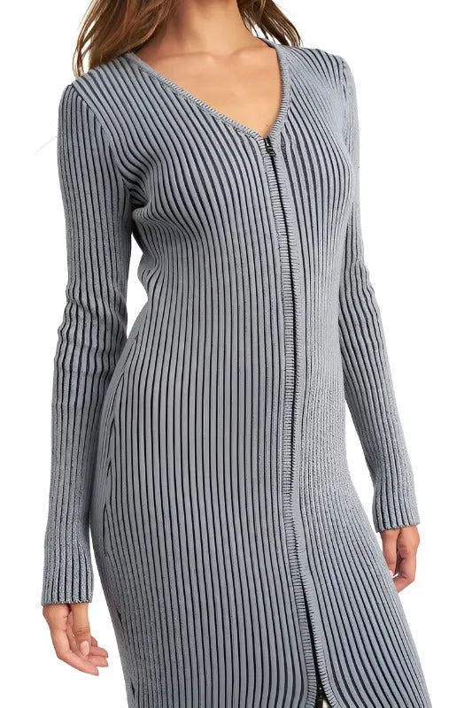 V NECK MIDI DRESS WITH TWO WAY ZIPPER