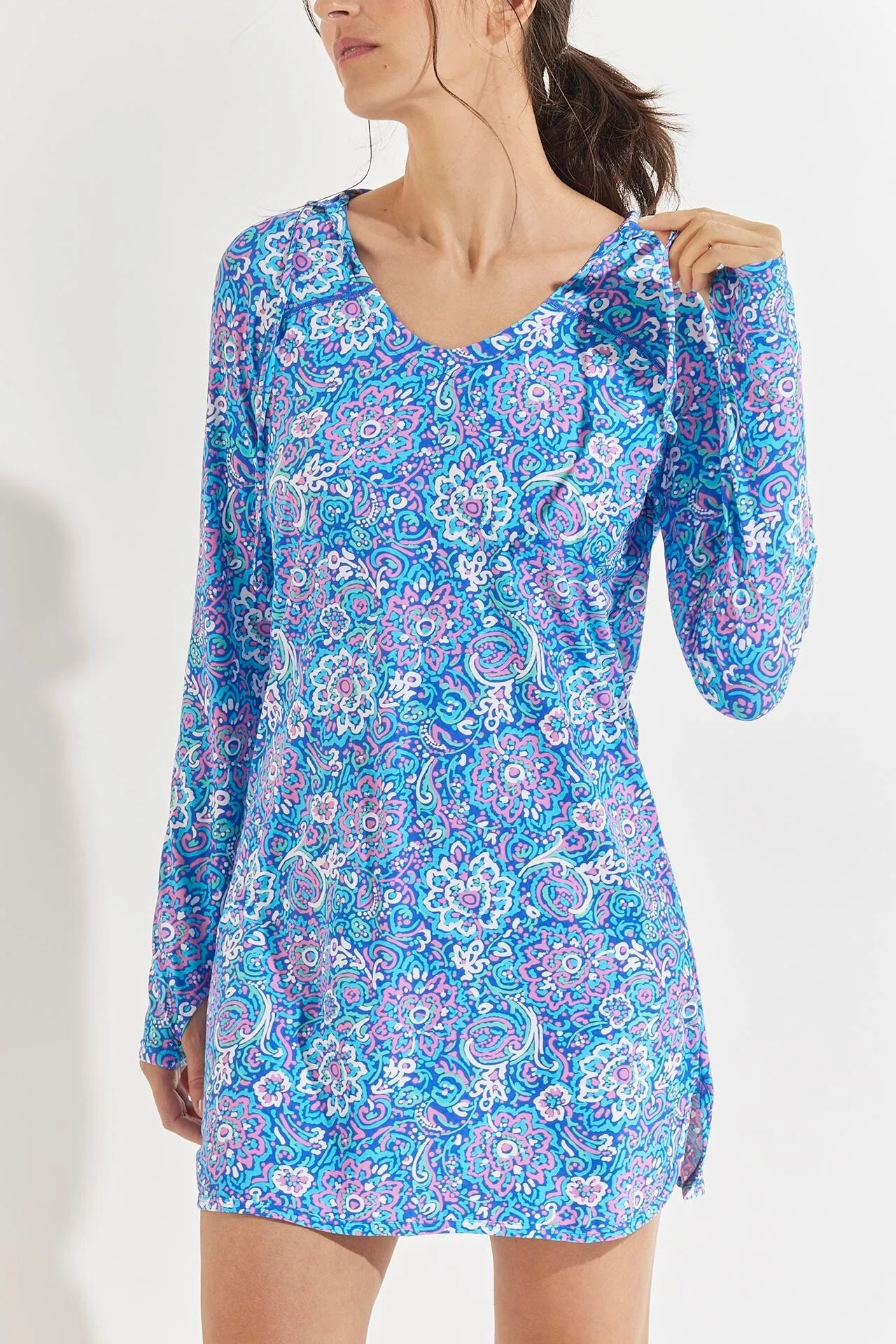 Women's Seacoast Swim Cover-Up Dress  |  Blue Multicolor Spring Floral